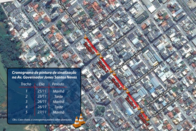 Avenida Governador Jones dos Santos Neves terá trechos interditados para implantação de sinalização