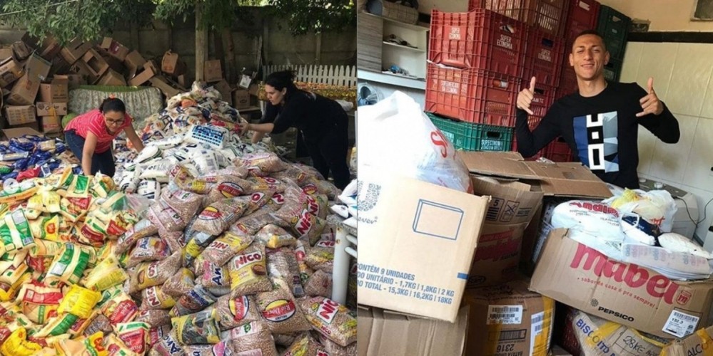 Atacante da Seleção, capixaba Richarlison doa 6,4 toneladas de alimentos a famílias carentes