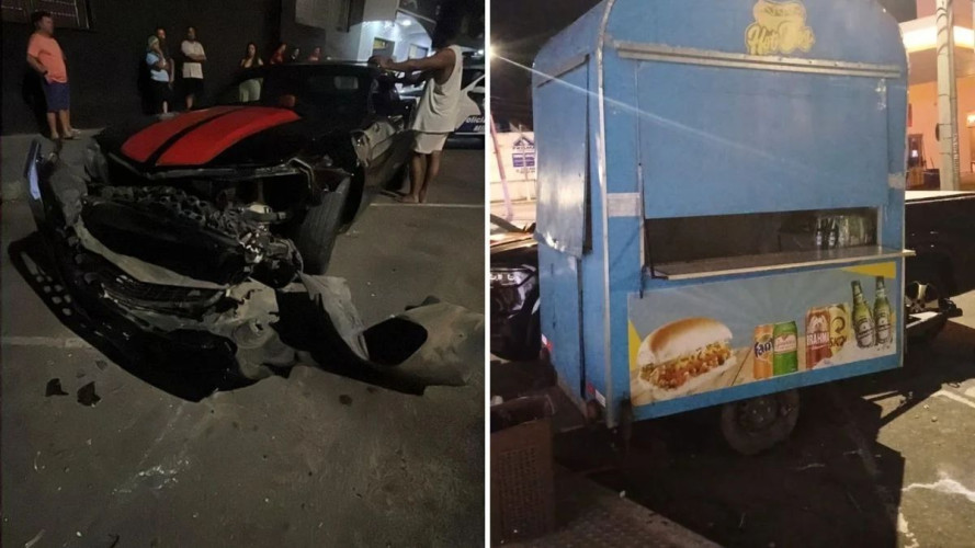 Motorista bate Camaro em motos, trailer e caminhonete em Linhares